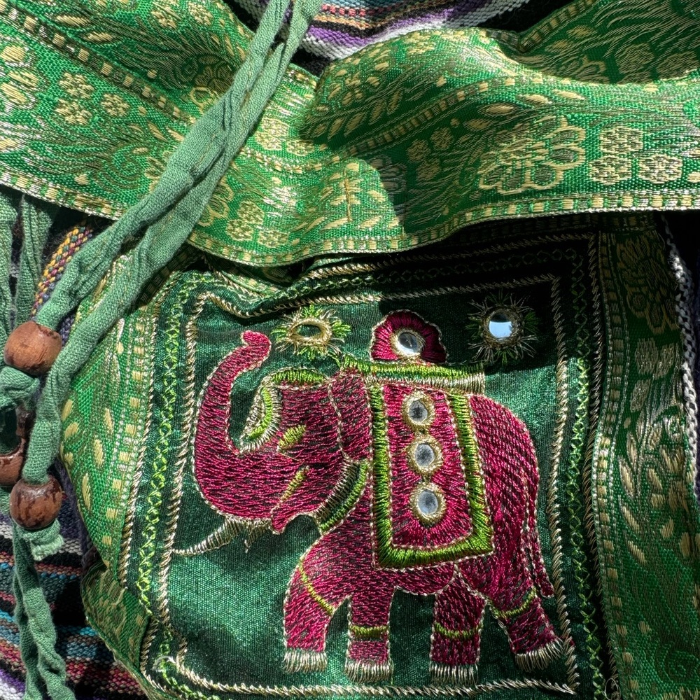 Elephant Bag Crossbody Pink Green Purple Fabric